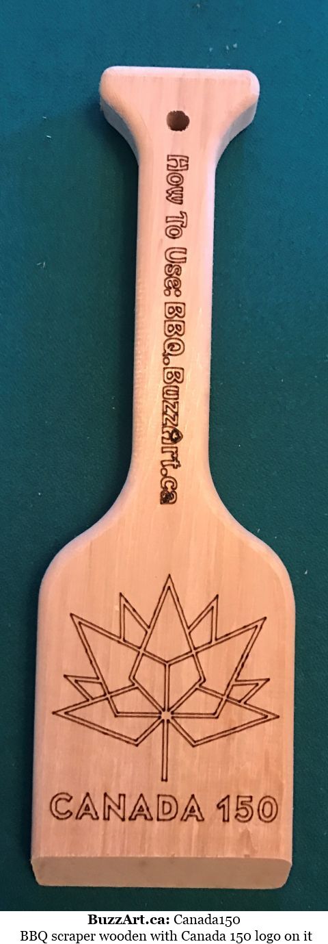 BBQ scraper wooden with Canada 150 logo on it